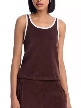 Re/Done Chocolate Brown Terry Tank with White Trim BNWT
